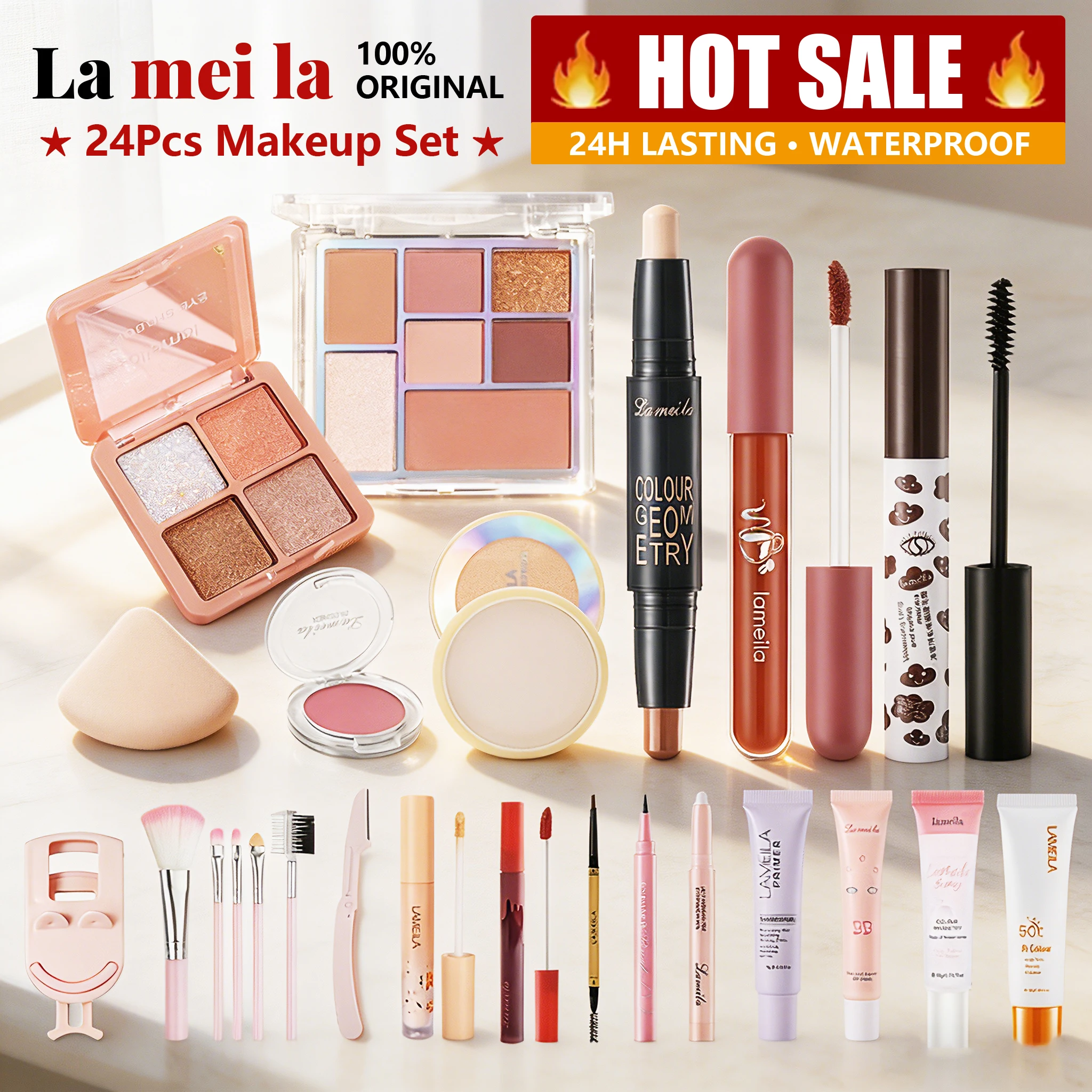 Lameila Full Set Of Cosmetics 24 Pieces BB Cream Front Cream Protection Cream Concealer Set Makeup Powder Eye Cosmetics Mascara