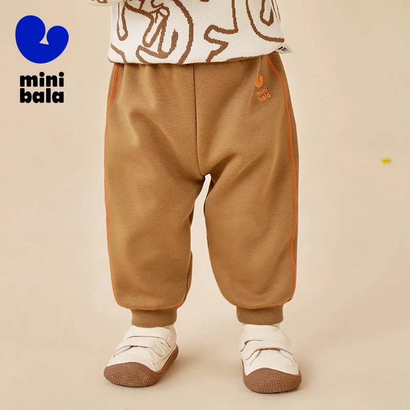 

Mini Bala Sweatpants Boys and Girls 2025 Fall New Fleece-Lined Casual Baby Joggers for Everyday Wear