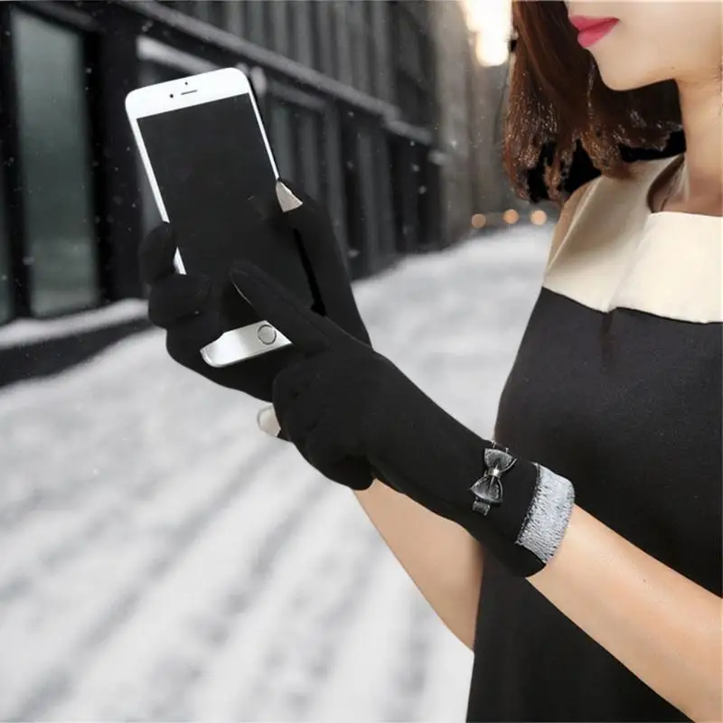 

Новые модные женские перчатки Grace Lady: зимние, винтажные, с бантом, сенсорные, для вождения, теплые, ветрозащитные, оптом