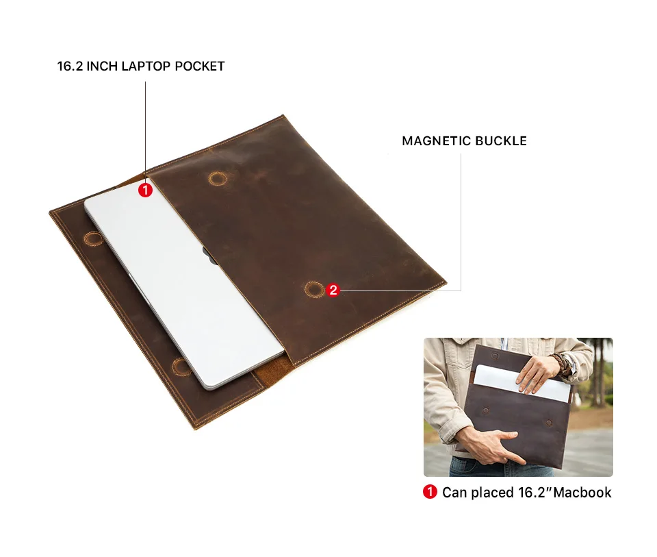 Echtes Leder Laptoptasche für MacBook Air 13 M1 M2 M3 M4 MacBook Pro 14 15 16 Hülle Abdeckung Männer Notebook Computer Tragetasche – Detail 15