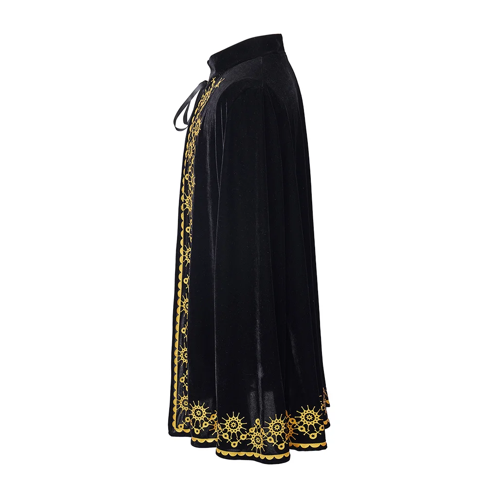 (in stock)Medieval King Prince Cospaly Cloak Halloween Party Carnival Performance Festive Black Kings Cape