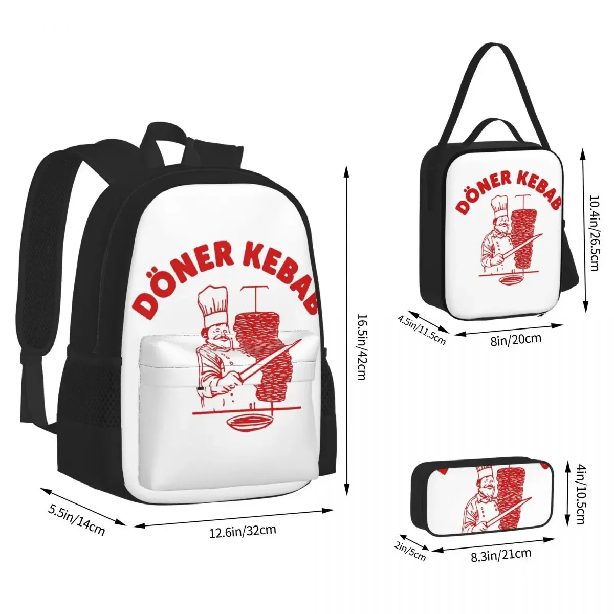 DONER KEBAB Backpacks Boys Girls Bookbag Students School Bags Cartoon Kids Rucksack Lunch Bag Pen Bag Three-Piece Set