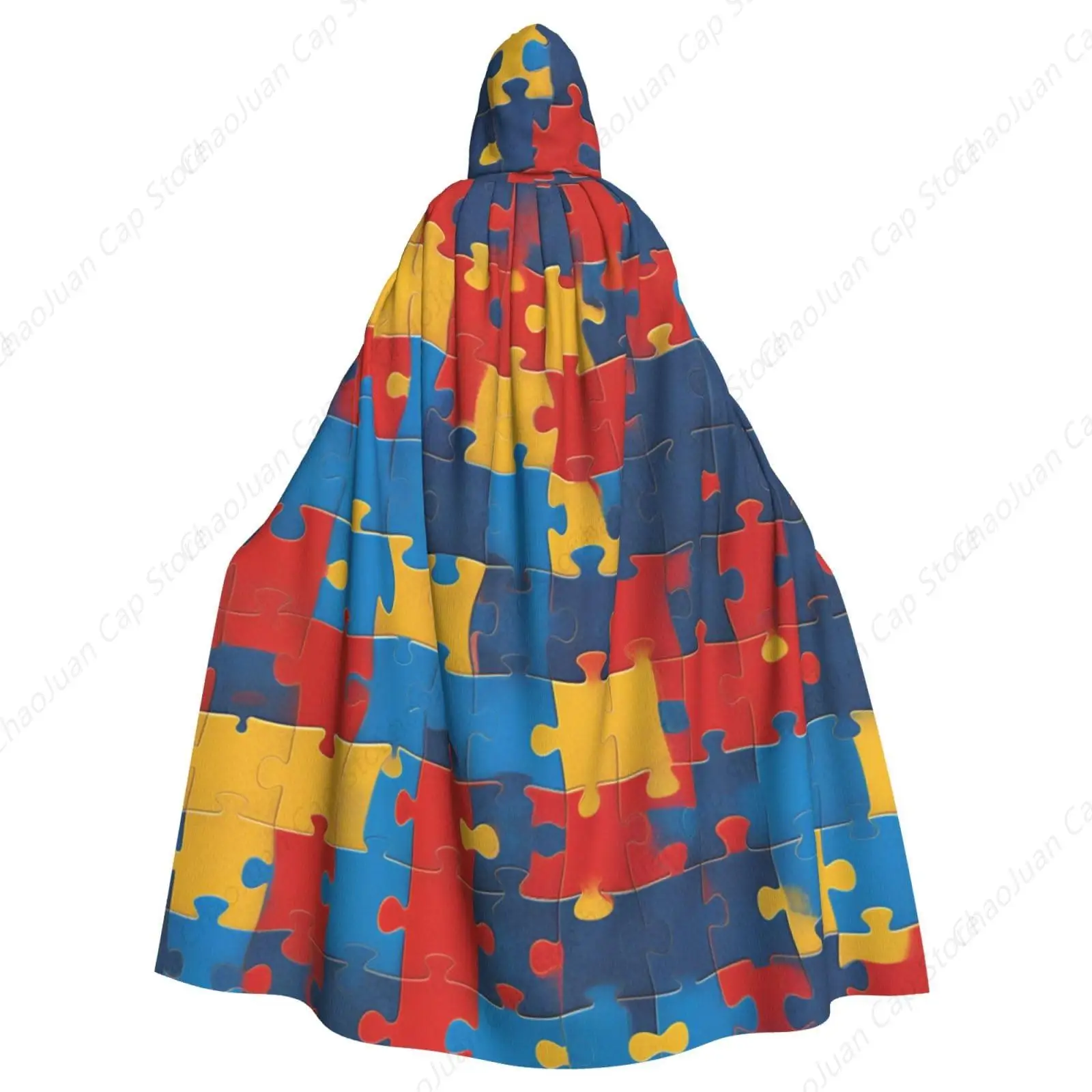 

Cloak Tunic Hooded Robe Halloween, Cosplay Costumes Robe Hooded Cape Compatible with Vintage Autism Awareness Colorful Puzzles