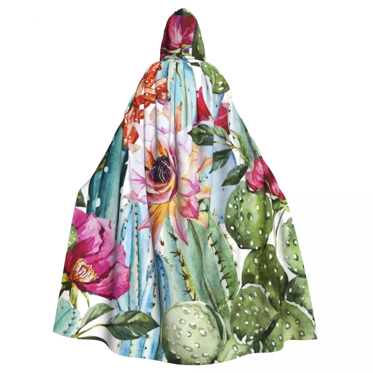 

Watercolor Flowers Roses And Cactus Adult Cloak Cape Hooded Medieval Costume Witch Wicca Vampire Elf Purim Carnival Party