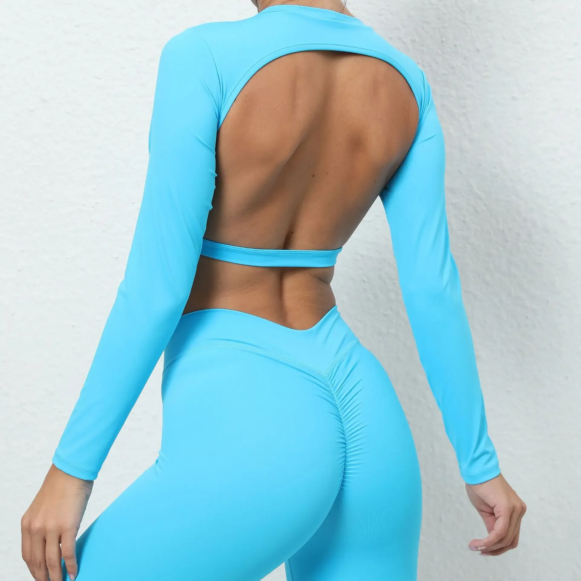 女性用長袖ヨガウェア,ホルタートップ,通気性フィットネスクロップトップ,速乾性スポーツウェア,女性用トレーニングウェア,セクシー