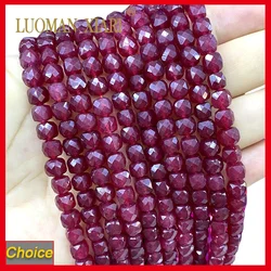 7-8MM Faceted Square Natural Stone AA Ruby Red Chalcedony Cube Spacer Beads for Jewelry Making Diy Bracelet Accessories 15''