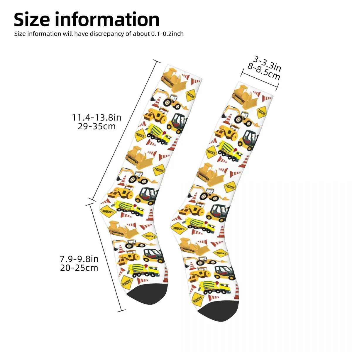 Construction Trucks Pattern - Excavator Socks Sweat Absorbing Stockings All Season Long Socks Accessories for Unisex Gifts