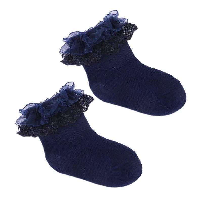 090B Baby Girl Lace Trim Socks Newborn Baby Cotton Socks Lace Princess Combed Socks for Girls Infant Babe Socks