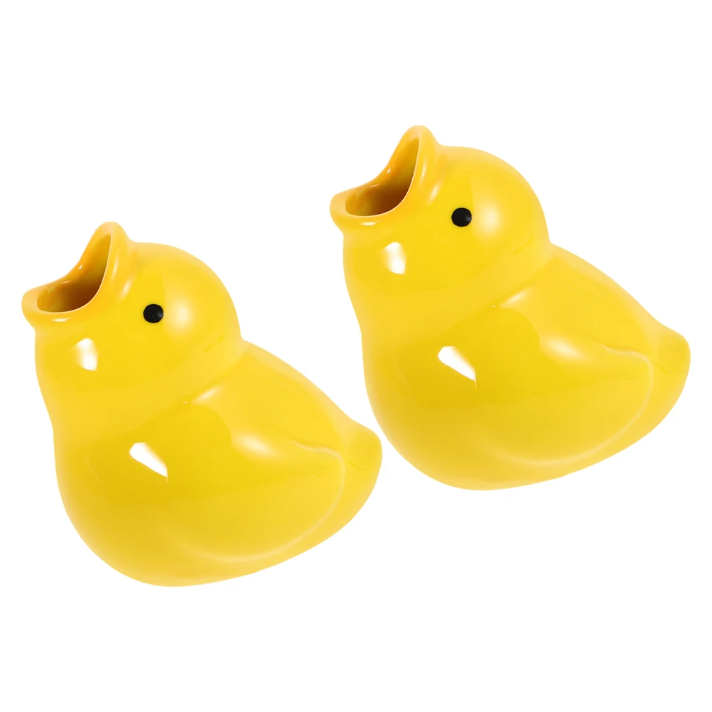 

2pcs Toothbrush Holders Kawaii Cartoon Duck Yellow Bathroom Organizer Travel Storage Mini Ceramic Stand Animal Theme