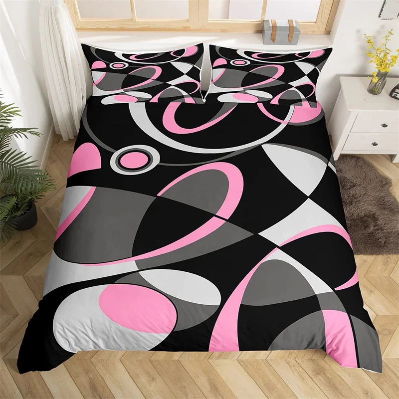 Retro Circle Geometry Duvet Cover Twin King Modern Abstract Art Bedding Set Geometric Swirl Comforter Cover For Kids Boys Girls