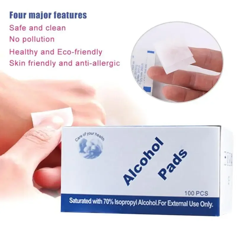 100 Pcs/Box Sterilized Surgical Alcohol Pads Portable Wipes Swab Antiseptic Skin Cleanser For Tattoo Cleaning Products