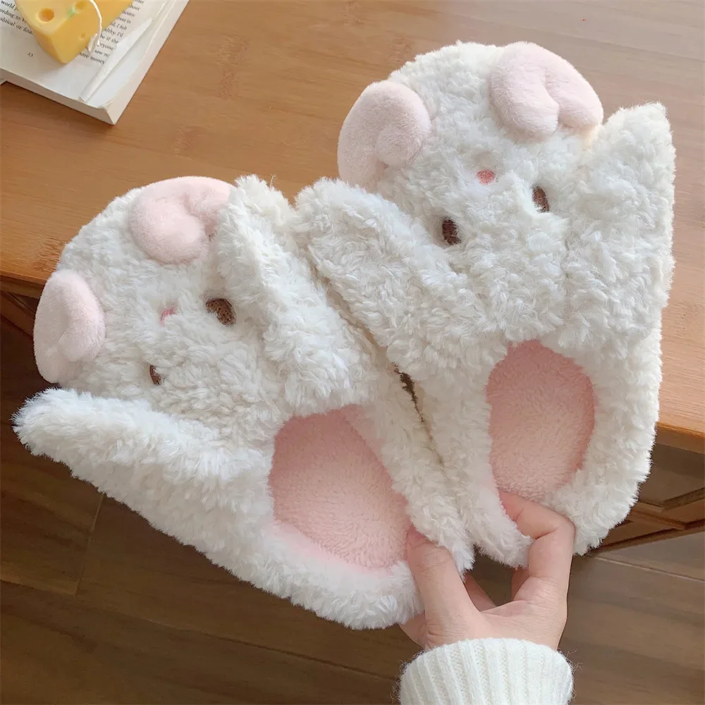 

Autumn and winter soft cute bunny cotton slippers winter girl heart bedroom non-slip home warm plush shoes