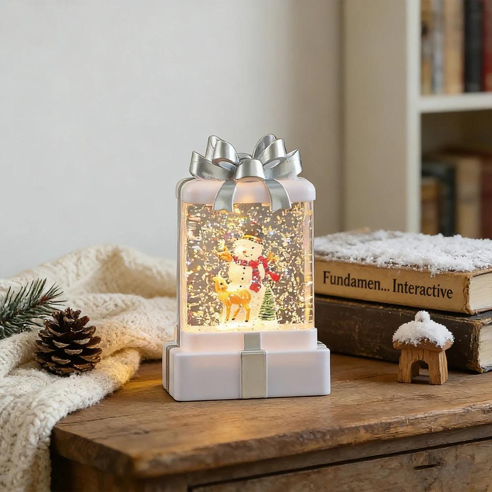 Retro Square Lamp Santa Claus Night Light Water-filled LED Wind Lights Christmas Tree Ornaments Christmas Home Shop Decoration