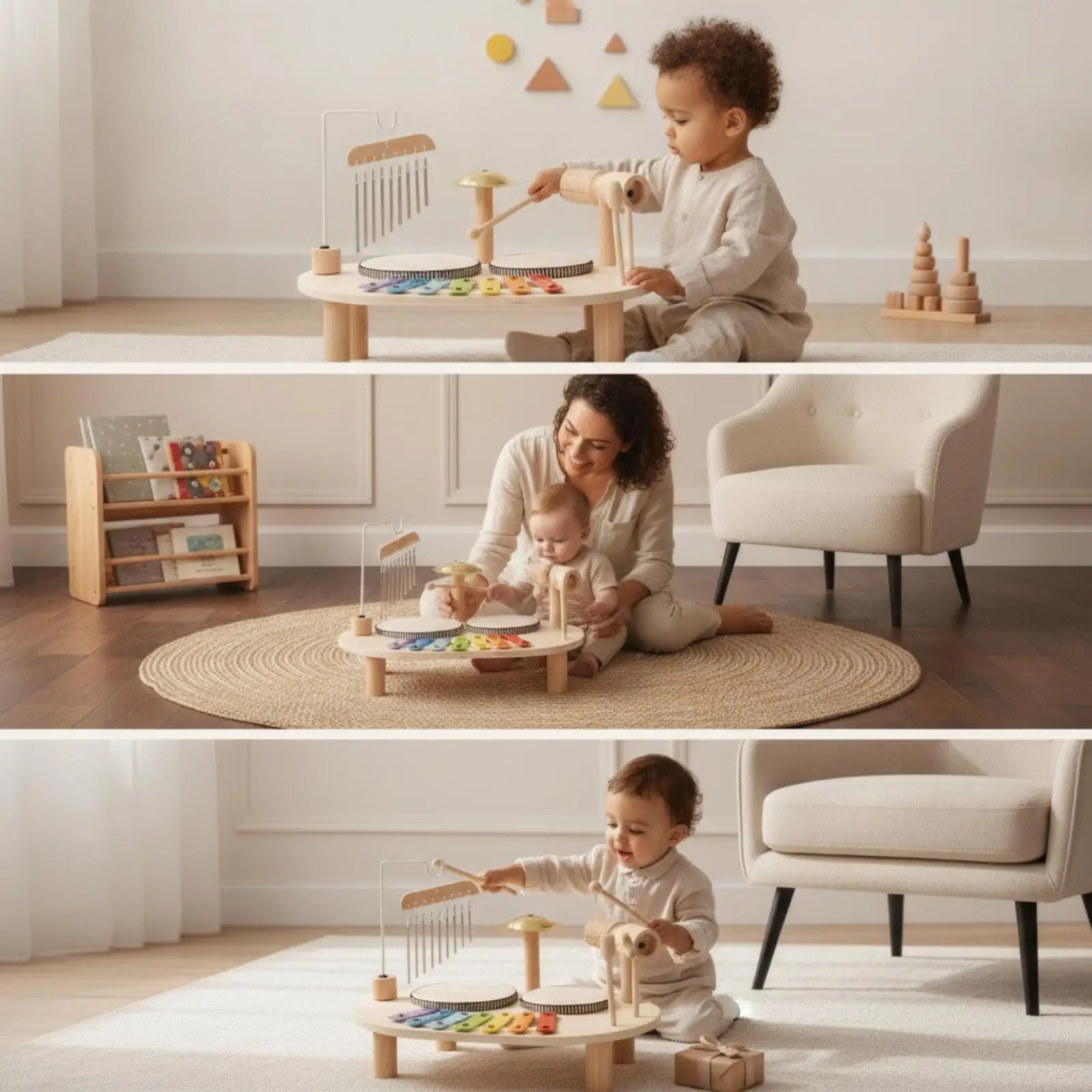Table de jeu musicale éducative en bois avec cymbales pour jeunes enfants, bébés, salle de jeux