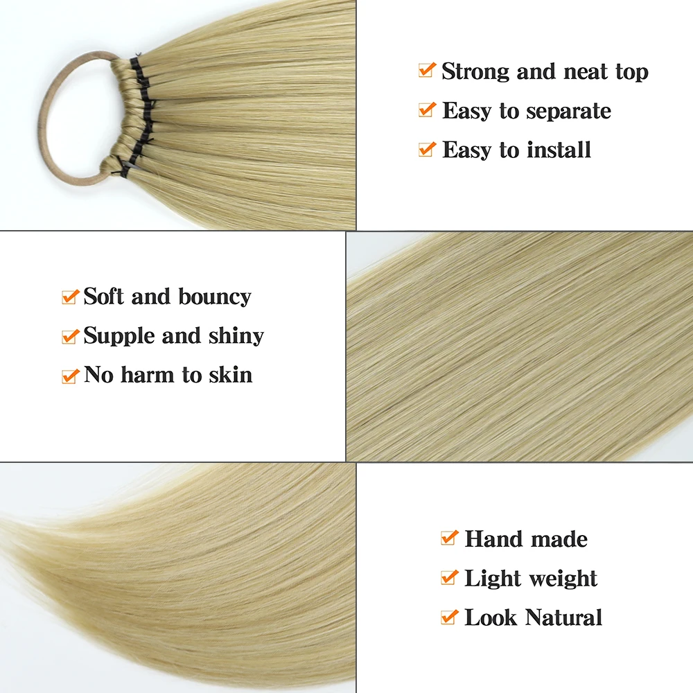 24 Inch Synthetic Ponytail Extensions Long Straight Natural Black Braided Pony Tail Hairpiece Rubber Band Hair For Women