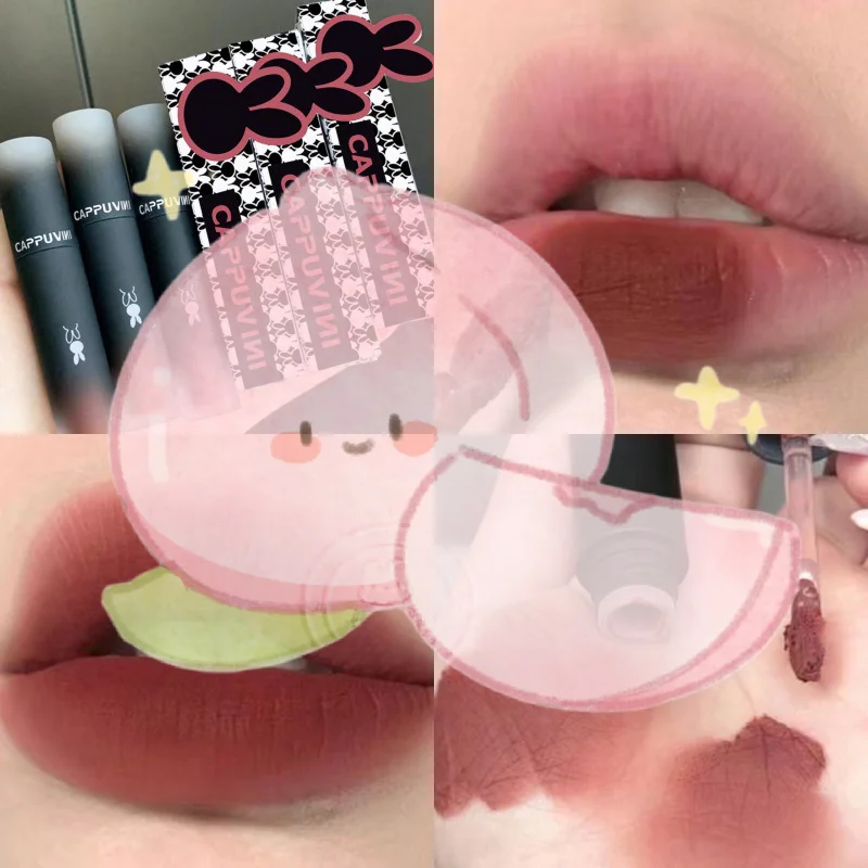 ลิปสติกเนื้อมูสสีแดงน้ำตาลโทนเรโทร ลิปแมทเนื้อกำมะหยี่ ลิปกลอสไม่ติดแก้ว ลิปทินท์ เครื่องสำอาง