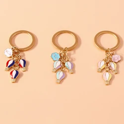 Cute Enamel Hot Air Balloon Keychain Cloud Key Rings Pendants for Men Women Key Holder Handbag Charms Pendants DIY Jewelry Gifts