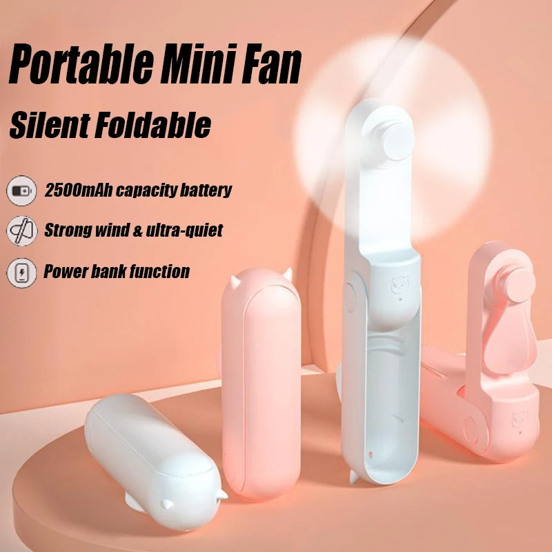 

Portable Fan Mini Handheld Fan USB 2500mAh Recharge Hand Held Small Pocket Fan with Power Bank Folding Electric Fan Student Fans