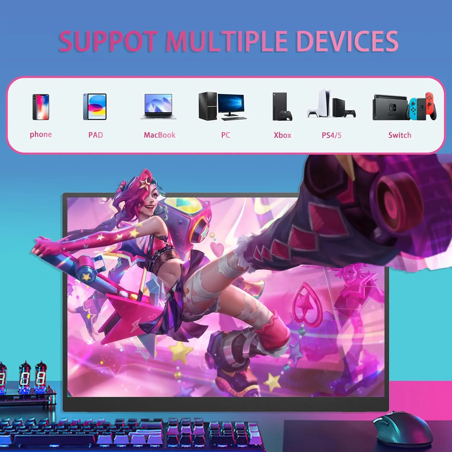 UPERFECT 2K Monitor portatile 16 '' 500 nit Display da gioco LCD 2560x1600 QHD Laptop da viaggio USB C Computer Secondo schermo esterno