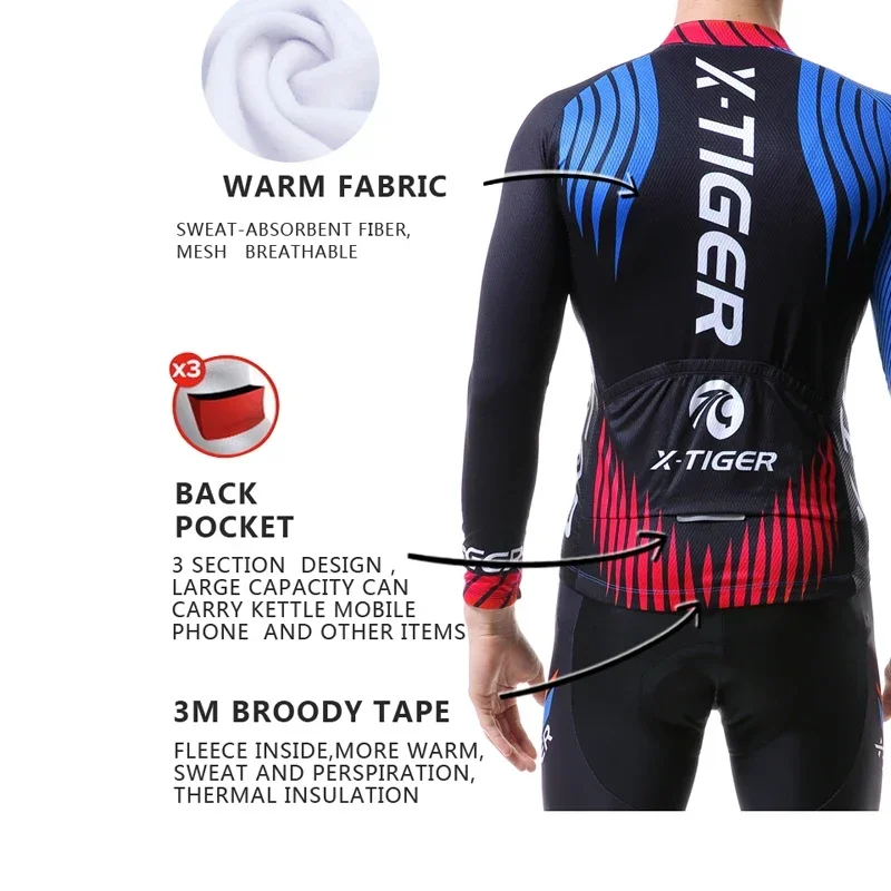 X-Tiger Long Sleeve Winter Thermal Fleece Cycling Jersey Super Warm MTB Bike Clothes Maillot Ropa Ciclismo Bicycle Clothing