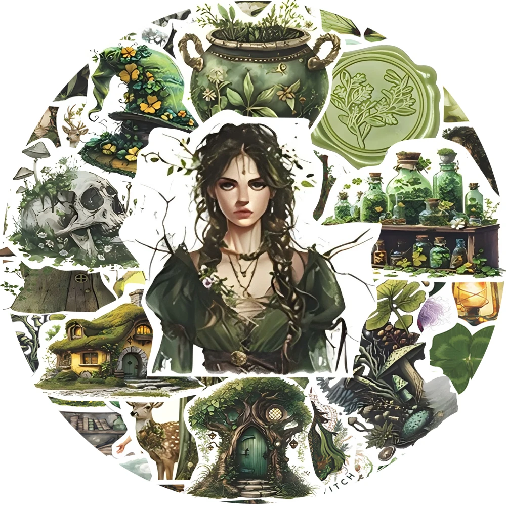 

10/30/50pcs Cartoon Forest Magic Witch Graffiti Stickers Goth Cool Waterproof Decals DIY Guitar Motorcycle Phnoe Kid Sticker Toy