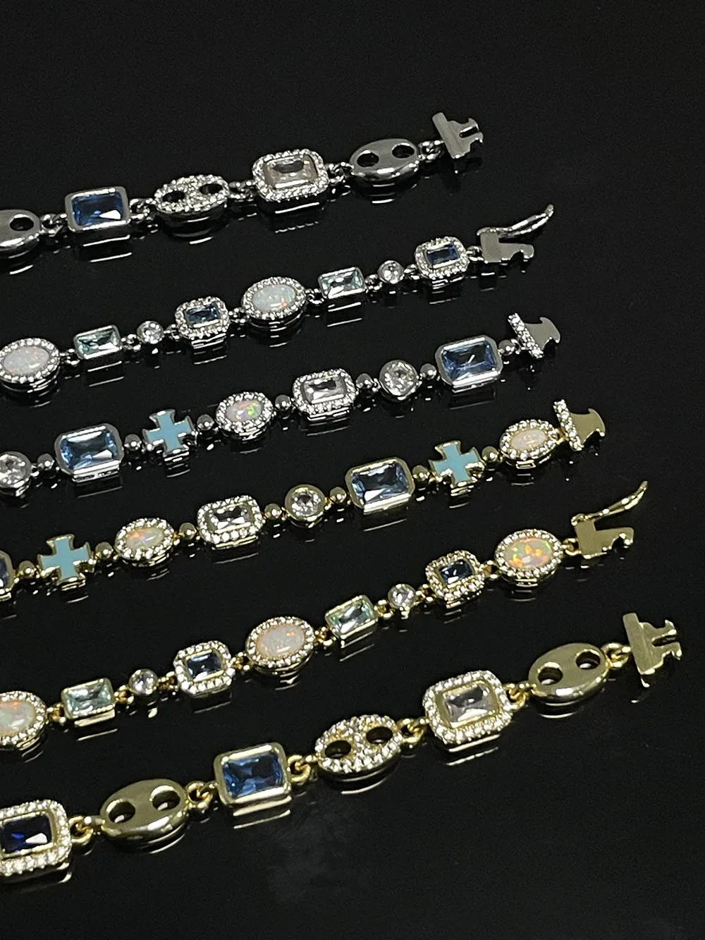 HHIOK Fine 6/8mm Sea Blue/Deep Blue Gemstone Cuban Link Bracelet Ice Out Brass CZ Personalized Hip Hop Jewelry For Men and Women view 3