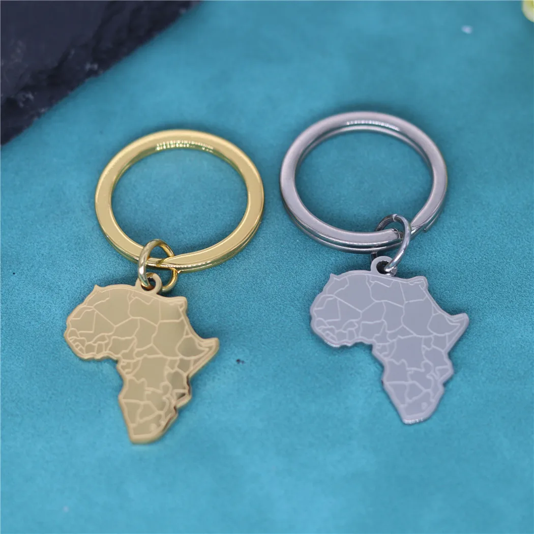 

Africa Map With Tiger Face Pendant Key Chains Stainless Steel Keychain For Men Women Gold Color Ethiopian Jewelry Birthday Gift