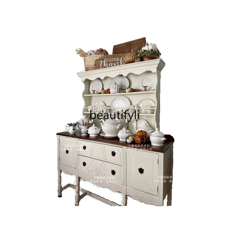 D2520 French solid wood dining side, classical American storage, retro style multi-functional storage wine cabinet, dish cabinet
