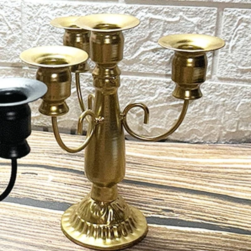 Baroques Iron Candlestick Holder Antiqued Vintage Stand 4 Arms Candelabra C7ac