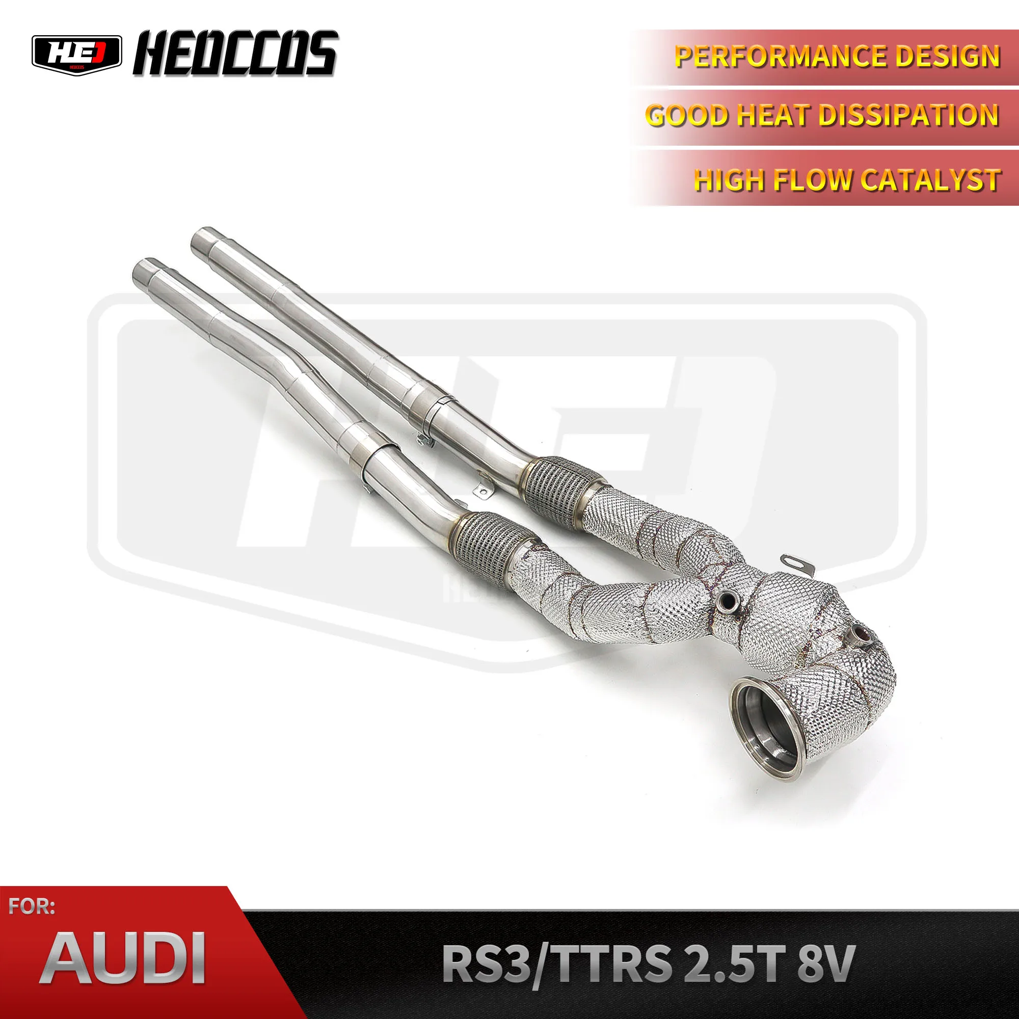 HEO Exhaust Downpipe for RS3 8V 2.5T Ss304 Downpipe Non Cat with Heat Shield Without OPF Stainless Steel Down Pipe