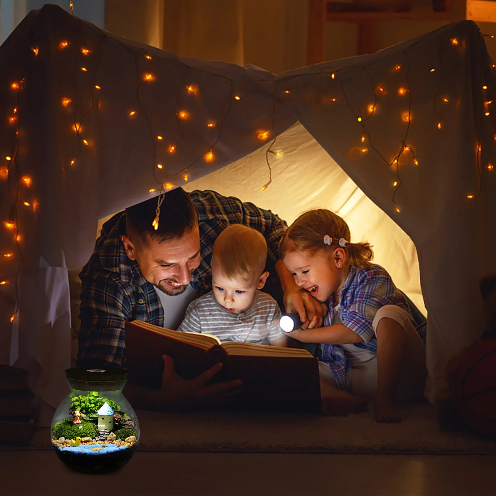 

Glass Bottle with LED Light and Wooden Cover DIY Microlandscape Holder Simple Plant Terrarium Borosilicate Fish Tank Bottle