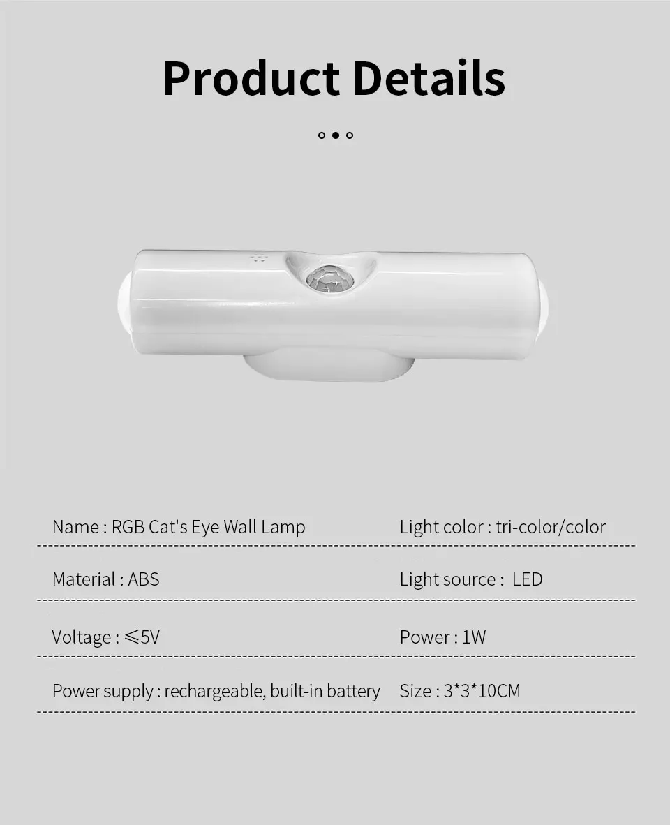 Motion Sensor Night Light 7 Color Change LED Wireless Wall Lamp Magnetic Rechargeable Spotlight For Bathroom Bedroom_maomaolike.com