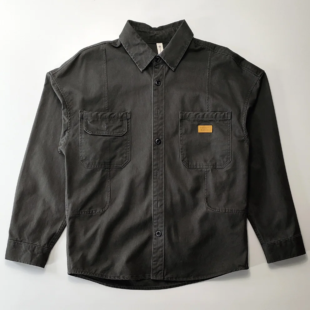 

Washed Pure Cotton Workwear Shirt Men's Casual Oversize Loose Fit Long Sleeve Button down Collar Durable Spring Autumn Shirt