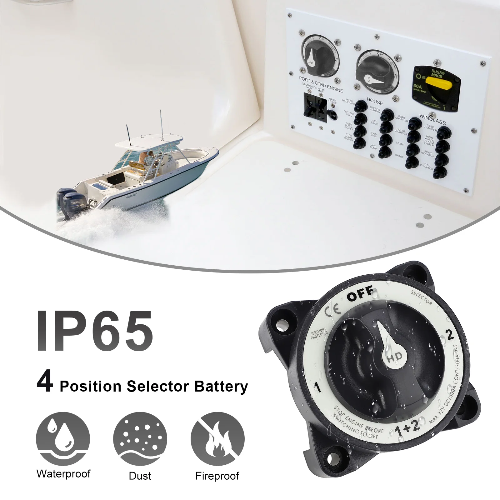 CNSPEED 500A 32V HD-Series 4 Postiton Selector Battery Switch Waterproof Ignition Protected Marine Boat Dual Battery Isolator Sw