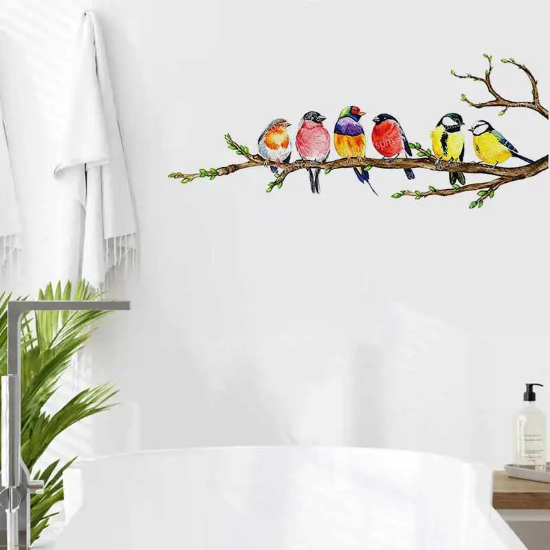 Vibrant Bird Wall Stickers Colorful Branch Patterns Self-Adhesive Instant Home Decoration Stickers AA365