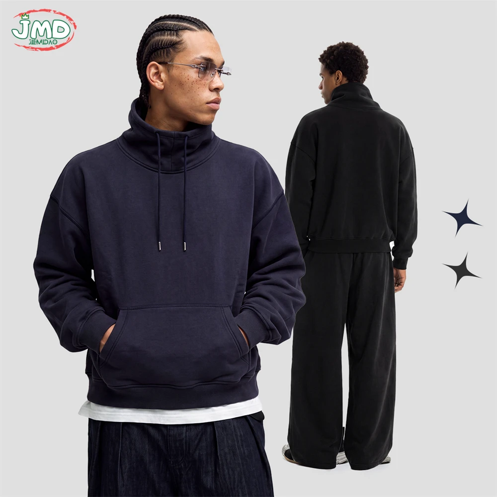 JMD Chic Man 380gsm Turtle Neck Sweatshirt Unisex High Street Oversized Drop‑Shoulder Drawstring Funnel Neck Hoodies QH0157