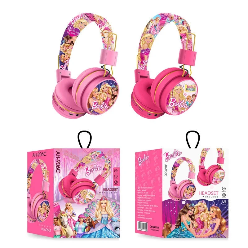 Kawaii Miniso Barbie Wireless Bluetooth Headphone Y2K 3D Stereo Headset Ladies Head-Mounted Bluetooth Music Headset Present