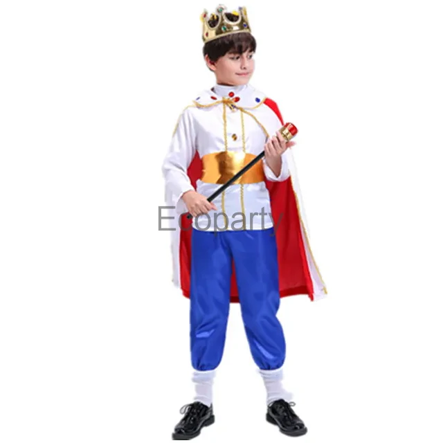 New Kids Prince Costume Deluxe Medieval King Cosplay Outfits Jacket Pants With Cape Crown Set Kids Halloween Party Costumes