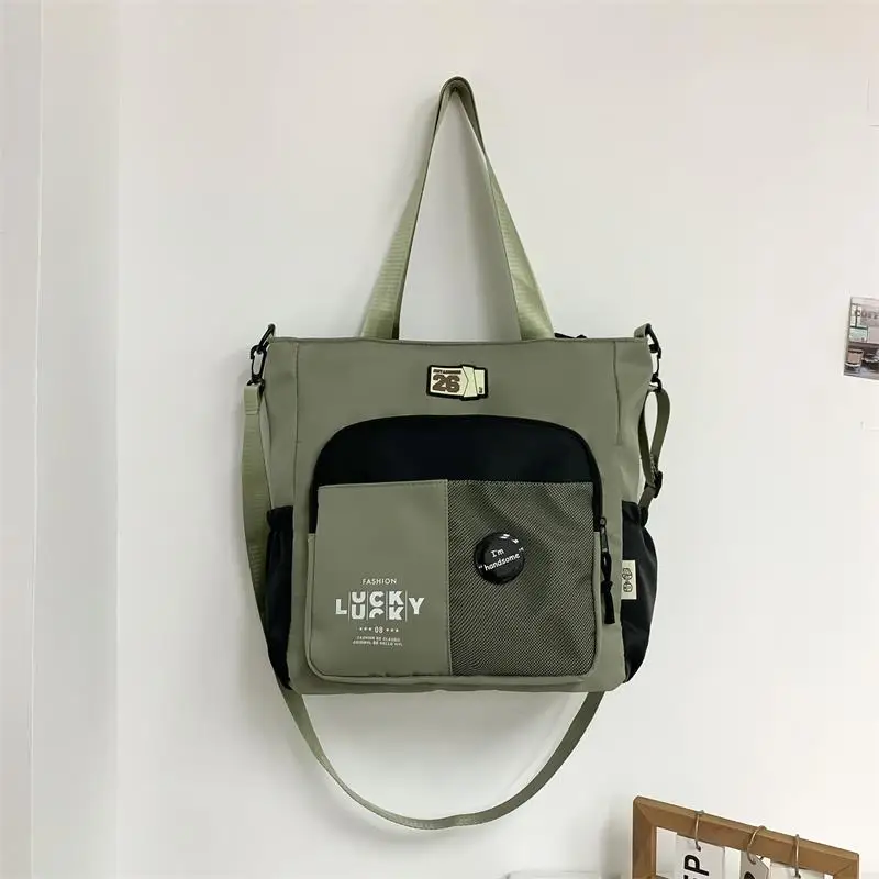 

New Korean-Inspired Unique Nylon Bag - Spacious Student Shoulder/Crossbody Tote, Color Block Multi-Way Bag for School & Tutoring
