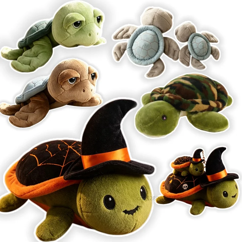 Cute Christmas Turtle Wear a Hat Tortoise Comforting Figurine Cartoon Animals Sofa Decor Soft Dolls Birthday Christmas Gifts