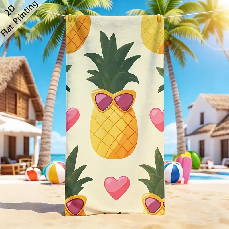Cute Pineapple Sunglasses Heart Beach Towel Sand Free Pool Towel Summer Tropical Fruit Print Blanket Beach Vacation Accessory