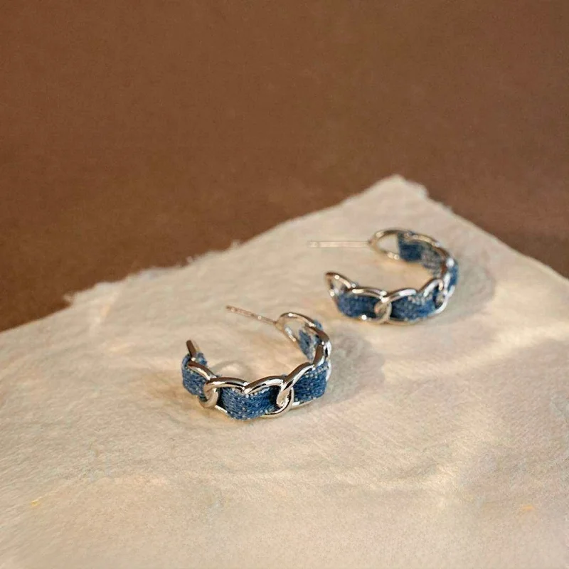 

Unique Personali Denim Chain C Circle Earrings Faionable Fre out Korean Sle Geometric Pattern Women's Faion Jewelry