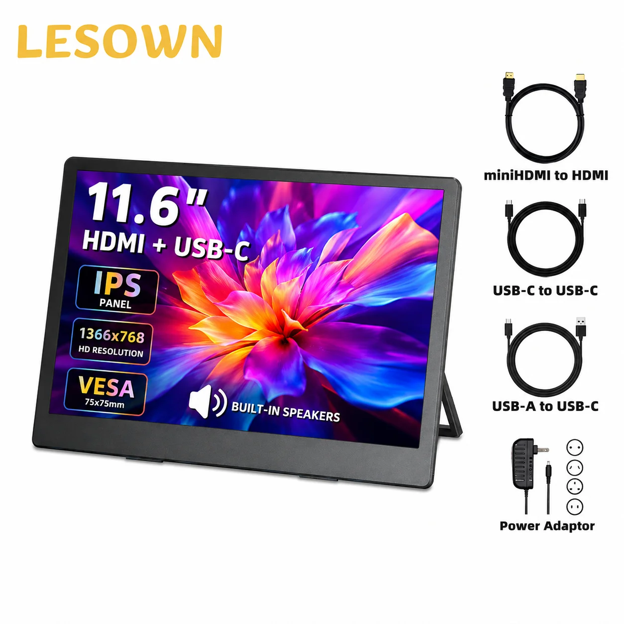 LESOWN Compact 11.6" External Screen 16:9 LCD with Built-in Stand for Jetson Nano Developer Kits