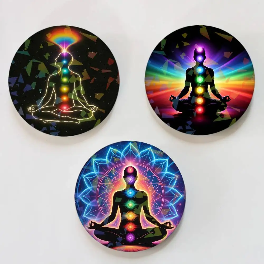 Rainbow 7 Chakra Round Badge for Backpack Accessories Laser Lapel Pins Jewelry Gifts