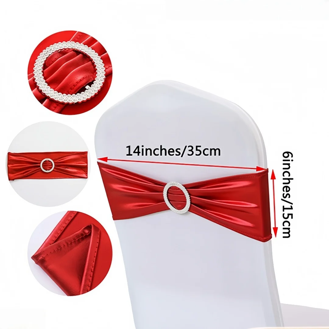 10PCS Chair Decoration Chair Sashes Bow Shiny Metallic Chair Knot Bands Tie With Round Buckle For Party Banquet
