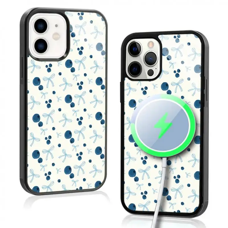 Blueberry Bows Phone Case For IPhone 11 12 13 14 15 Plus Pro Max Mirror Acrylic Cover For Magsafe Wireless Charging