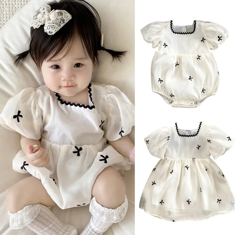 

Bows Summer Baby Jumpsuits Kids Girl Dress Gauzy Sister Clothes Princess Toddler Outfit Infant Romper Dresses for Girls Gift