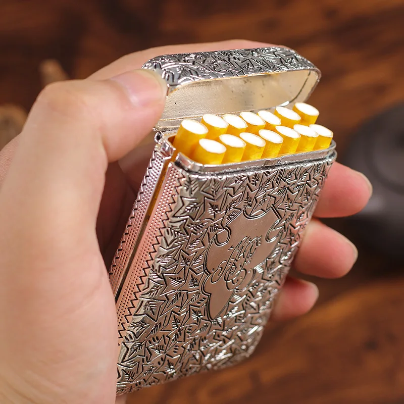 Luxury Carved Cigarette Case Box Container Vintage Pocket Cigarettes Tobacco Case Box Holder Cigarette Storage Case Box Gifts