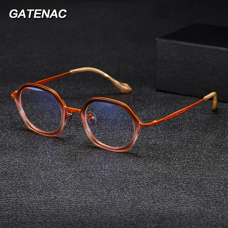 Vintage Pure Titanium Eyeglasses Frame Men Retro Handmade Acetate Glasses Frame Women Ultra Light Luxury Brand Designer Eyewear