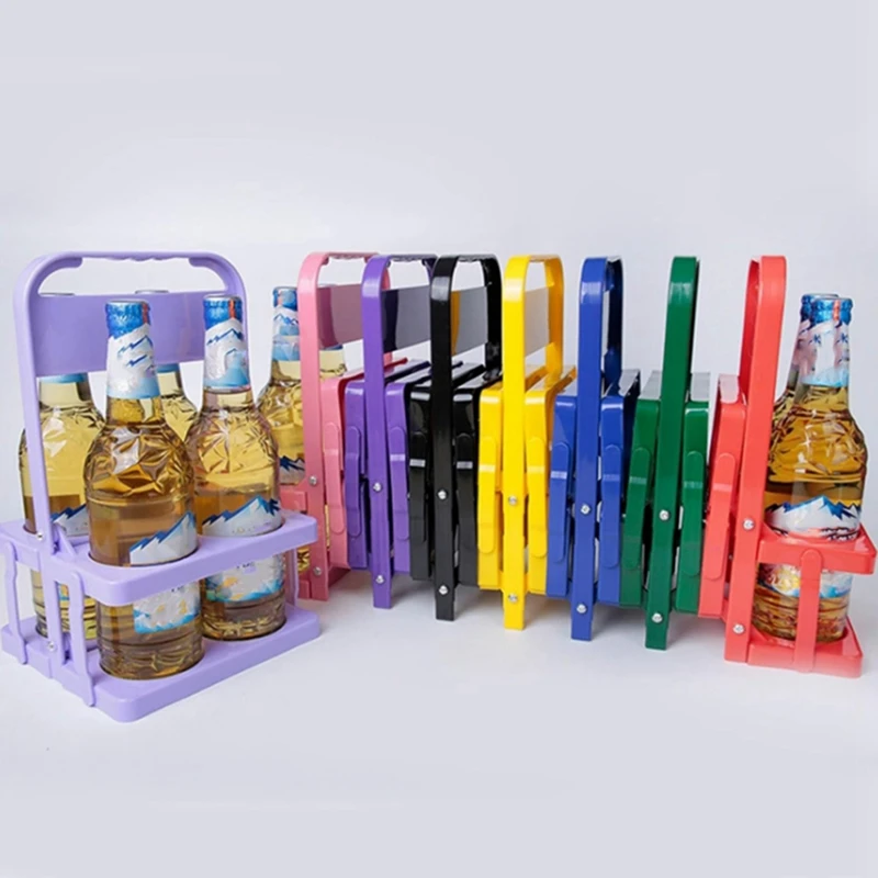 BEAU-4 Holes Foldable Plastic Beverage Carrier,Reusable Drink Holder With Handle Portable Drink Holder